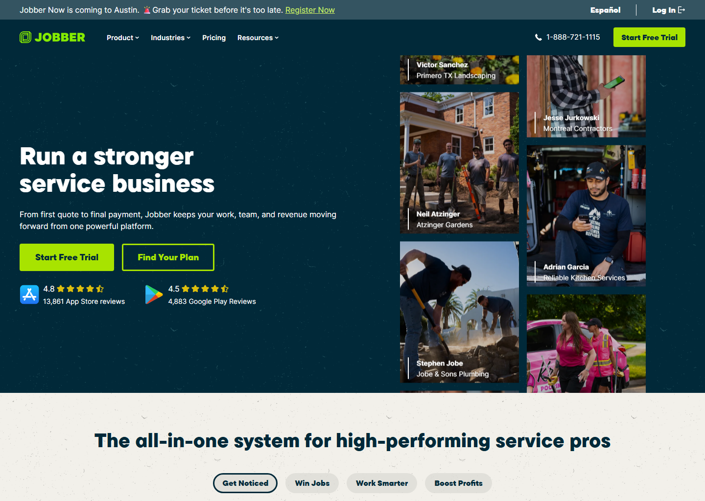 Jobber platform featuring landscaping businesses among its customers
