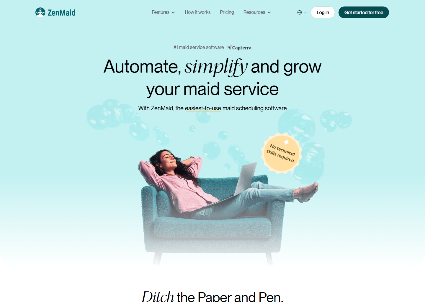 ZenMaid homepage, scheduling software built specifically for maid services